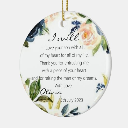 Blauwe Floral moeder van de bruidbruidbruidbruinbr Keramisch Ornament (Links)