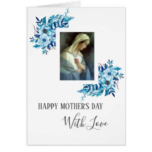 Blauwe Floral MOEDERDAG Virgin Mary Scripting