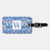 Blauwe Floral Monogram Bagagelabel (Voorkant horizontaal)