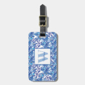 Blauwe Floral Monogram Bagagelabel (Voorkant verticaal)