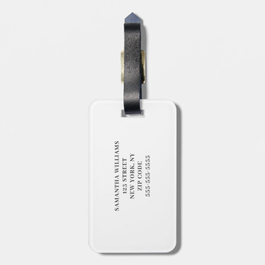 Blauwe Floral Monogram Bagagelabel (Achterkant verticaal)