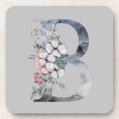 Blauwe Floral Monogram Initiaal B Bier Onderzetter (Voorkant)