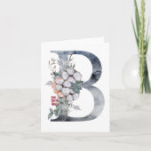 Blauwe Floral Monogram Initiaal B Kaart (Voorkant)