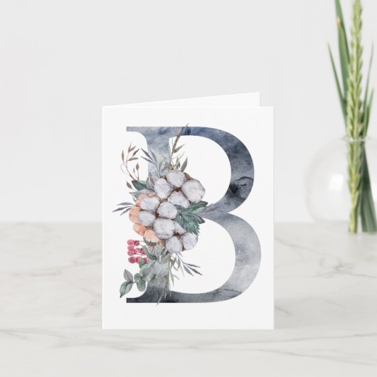 Blauwe Floral Monogram Initiaal B Kaart (Voorkant)
