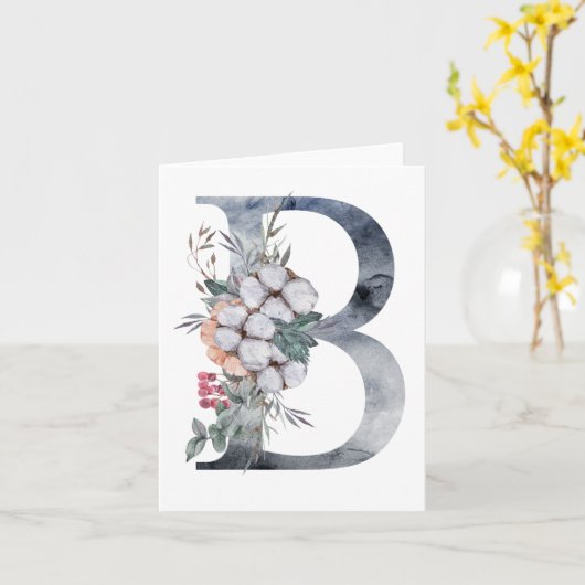 Blauwe Floral Monogram Initiaal B Kaart (Gele Bloem)