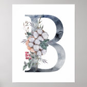 Blauwe Floral Monogram Initiaal B Poster (Voorkant)