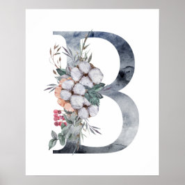 Blauwe Floral Monogram Initiaal B Poster