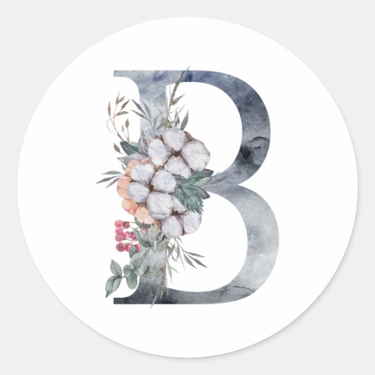 Blauwe Floral Monogram Initiaal B Ronde Sticker (Voorkant)
