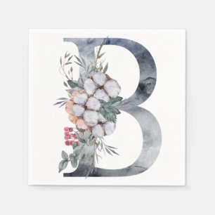Blauwe Floral Monogram Initiaal B Servet