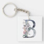 Blauwe Floral Monogram Initiaal B Sleutelhanger (voorkant)