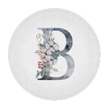 Blauwe Floral Monogram Initiaal B