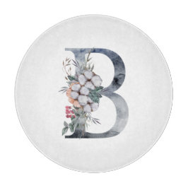 Blauwe Floral Monogram Initiaal B Snijplank