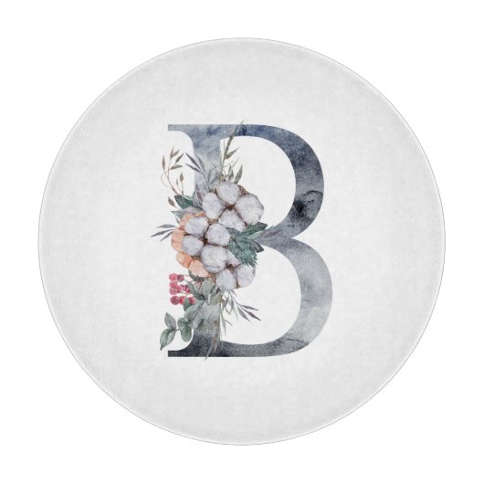 Blauwe Floral Monogram Initiaal B Snijplank (Voorkant)