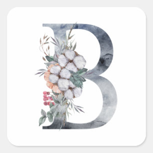 Blauwe Floral Monogram Initiaal B Vierkante Sticker