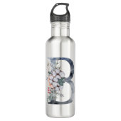 Blauwe Floral Monogram Initiaal B Waterfles (Voorkant)