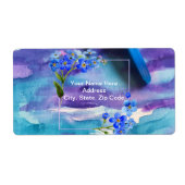 Blauwe Floral Monogram Labels (Voorkant)