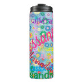 Blauwe Floral Naam Collage Cute Girly Thermosbeker (Voorkant)