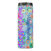 Blauwe Floral Naam Collage Cute Girly Thermosbeker (Achterkant)