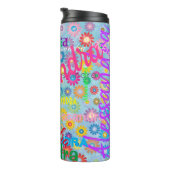 Blauwe Floral Naam Collage Cute Girly Thermosbeker (Geroteerd rechts)