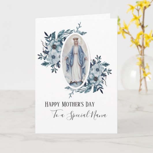 Blauwe Floral | Nana Grandma | Religieuze moeder M Kaart (Gele Bloem)