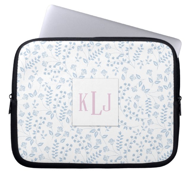 Blauwe Floral neopreen laptophoes van 10 inch Laptop Sleeve (Voorkant)