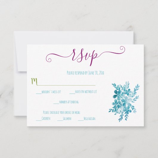 Blauwe Floral Ocean RSVP kaarten (Voorkant)