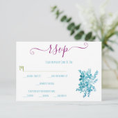 Blauwe Floral Ocean RSVP kaarten (Staand voorkant)