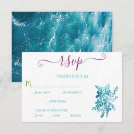 Blauwe Floral Ocean RSVP kaarten