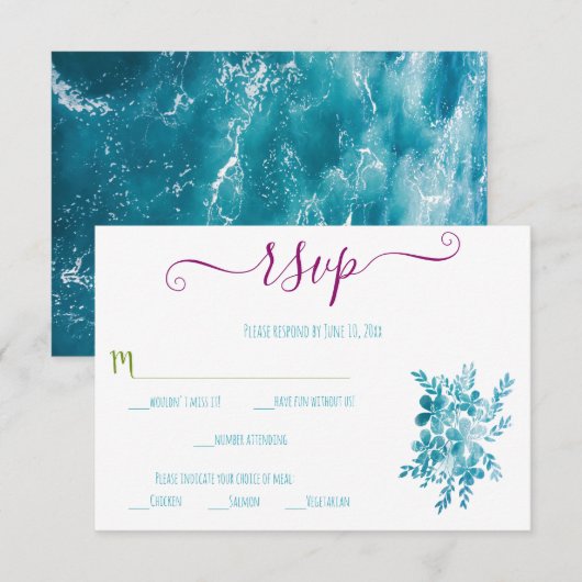 Blauwe Floral Ocean RSVP kaarten Kaartje (Voorkant / Achterkant)