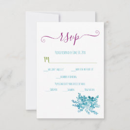 Blauwe Floral Ocean Wedding RSVP Kaartje