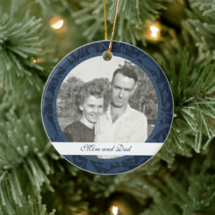 Blauwe Floral omhuld: Memorial: Afbeelding Ornamen Keramisch Ornament