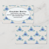 Blauwe Floral op White Moeders Helper Contactkaartje (Voorkant / Achterkant)