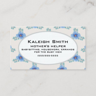 Blauwe Floral op White Moeders Helper Contactkaartje