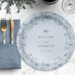 Blauwe Floral Papieren Bordje