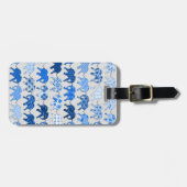 Blauwe Floral Pattern Elephants Bagagelabel (Voorkant horizontaal)