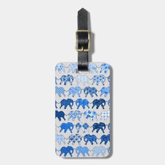 Blauwe Floral Pattern Elephants Bagagelabel (Voorkant verticaal)