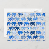 Blauwe Floral Pattern Elephants Briefkaart (Voorkant / Achterkant)