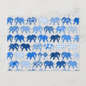 Blauwe Floral Pattern Elephants Briefkaart (Voorkant)