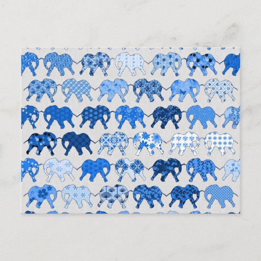 Blauwe Floral Pattern Elephants Briefkaart (Voorkant)