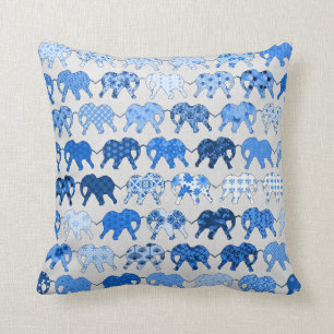 Blauwe Floral Pattern Elephants Kussen