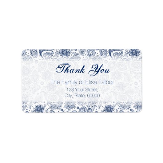 Blauwe  Floral Pattern Familie Dank u wel Etiket (Voorkant)