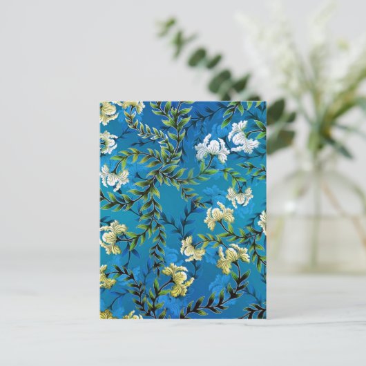 Blauwe Floral Pattern Illustratie Briefkaart (Staand voorkant)