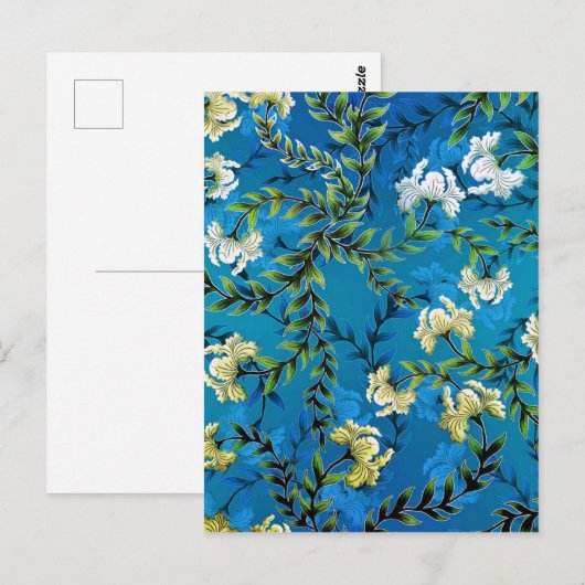Blauwe Floral Pattern Illustratie Briefkaart (Voorkant / Achterkant)