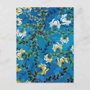 Blauwe Floral Pattern Illustratie Briefkaart