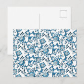 Blauwe Floral Pattern Illustratie Briefkaart (Voorkant / Achterkant)