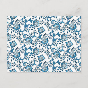 Blauwe Floral Pattern Illustratie Briefkaart