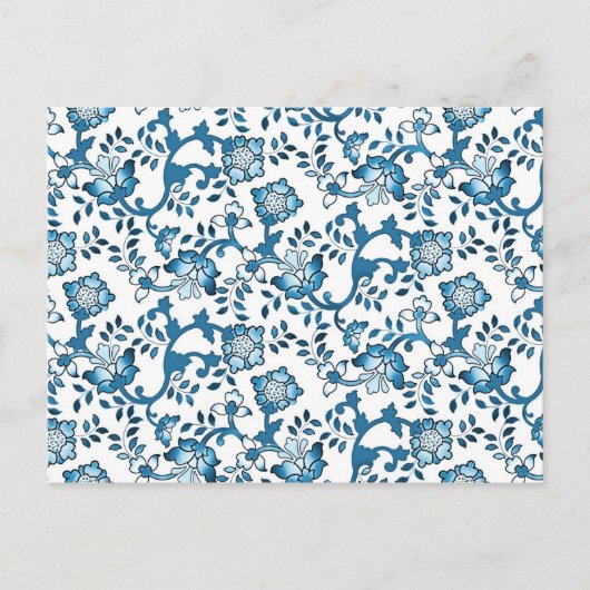  Blauwe Floral Pattern Illustratie Briefkaart (Voorkant)