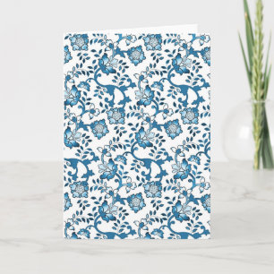 Blauwe Floral Pattern Illustratie Kaart