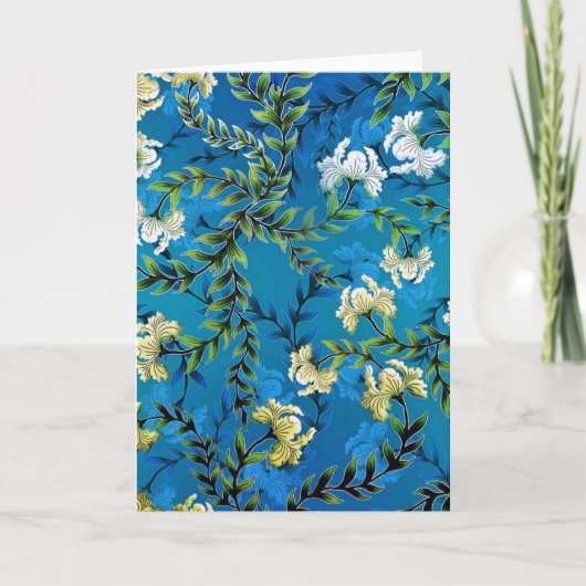 Blauwe Floral Pattern Illustratie Kaart (Voorkant)