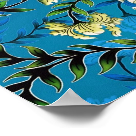  Blauwe Floral Pattern Illustratie Poster (Hoek)